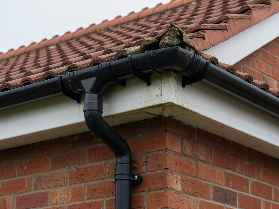 Gutter and downpipe on a brick house